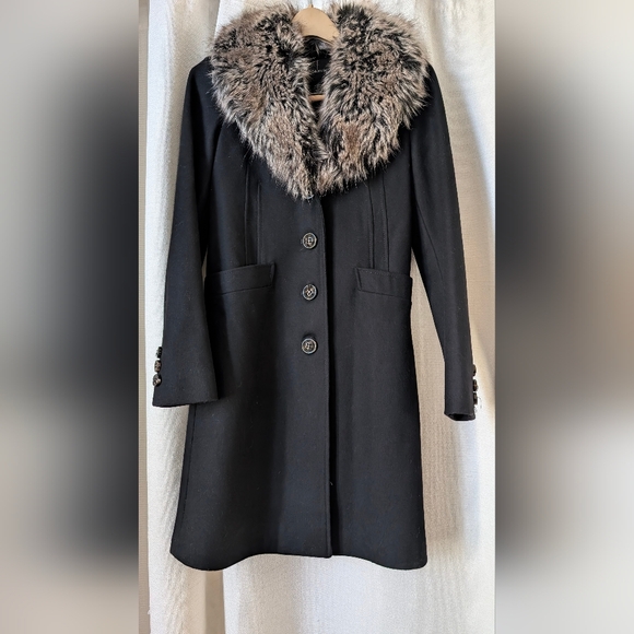 Moda International Black Pea Coat with Faux Fur Collar - Picture 2 of 8